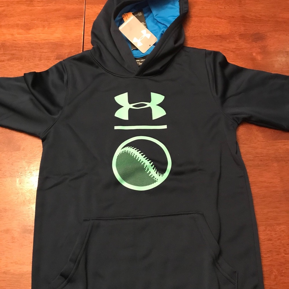 UNDER ARMOUR HOODY, GREEN TYPHOON, YOUTH MEDIUM